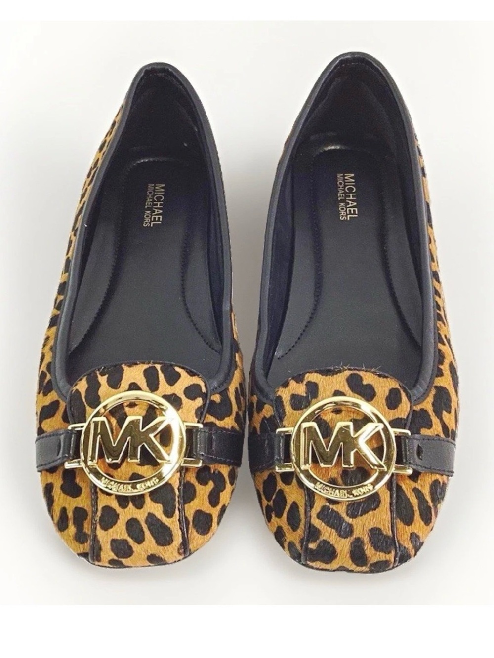 Michael Kors Leopard Print MK Logo Ballet Flats - Brown/Black/Gold size 8